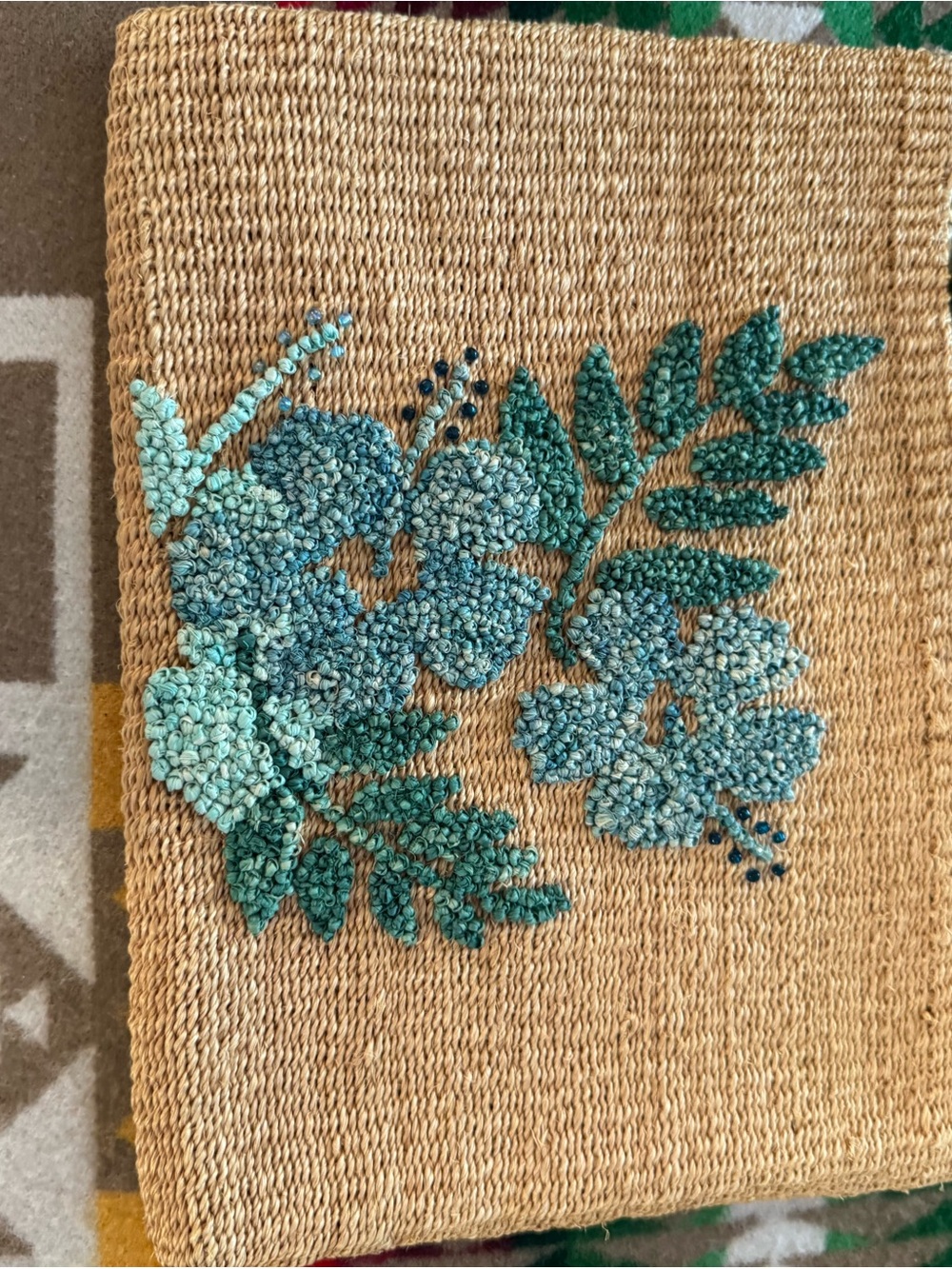 Tommy Bahama Teal & Turquoise Floral Hooked Jute Clutch